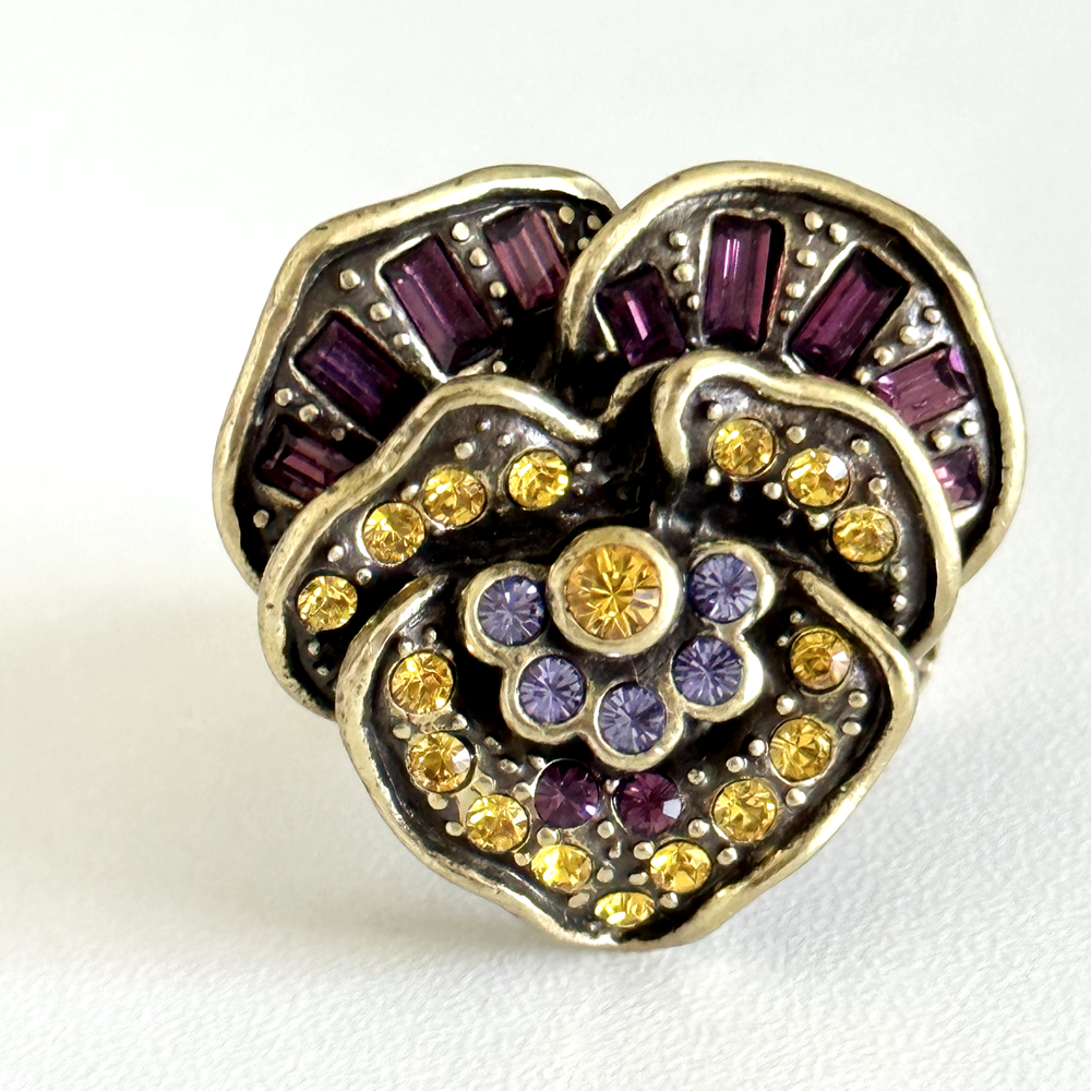 Heidi Daus 3D Multicolor Crystal Flower Ring in Purple Orange Size 5.75