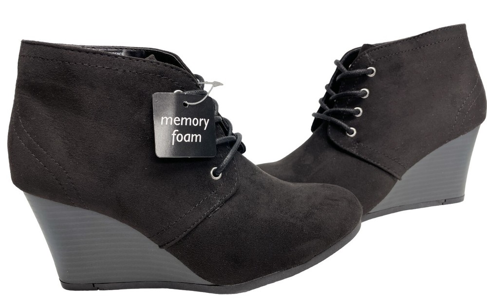 Arizona Lawrence Black Faux Leather Wedge Wedgie Bootie Boots Women's 9.5 M NEW