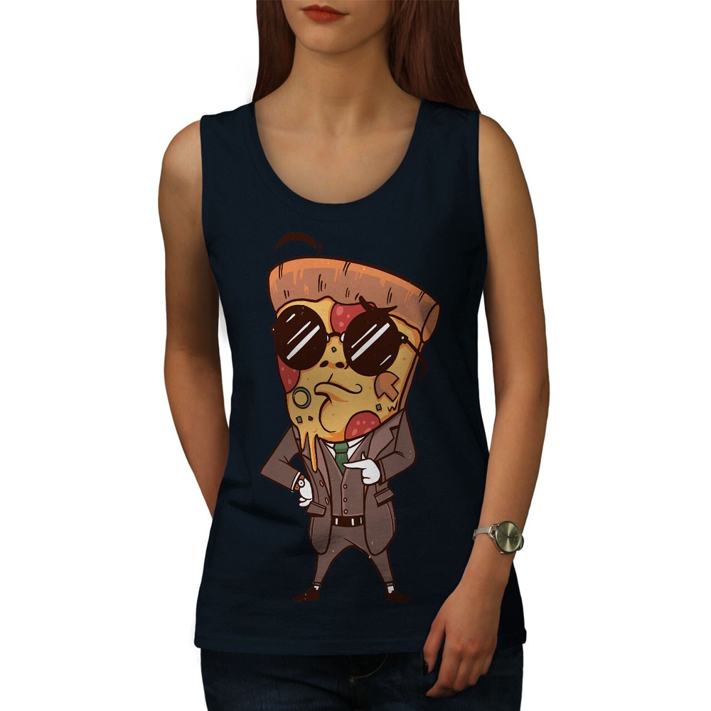 Wellcoda Cool Pizza Slice In Sunglasses Funny Womens Tank Top
