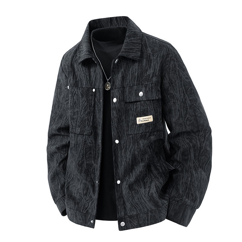 Men's Vintage Corduroy Texture Jacket Casual Loose Fit Retro Spring Autumn Coat