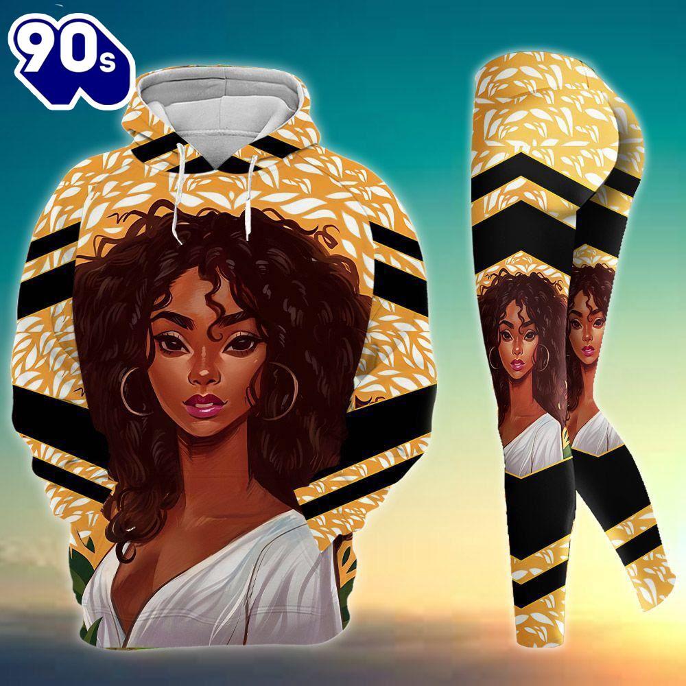 Black Girl African All Over Print Leggings Hoodie Set Outfit For Women Gift