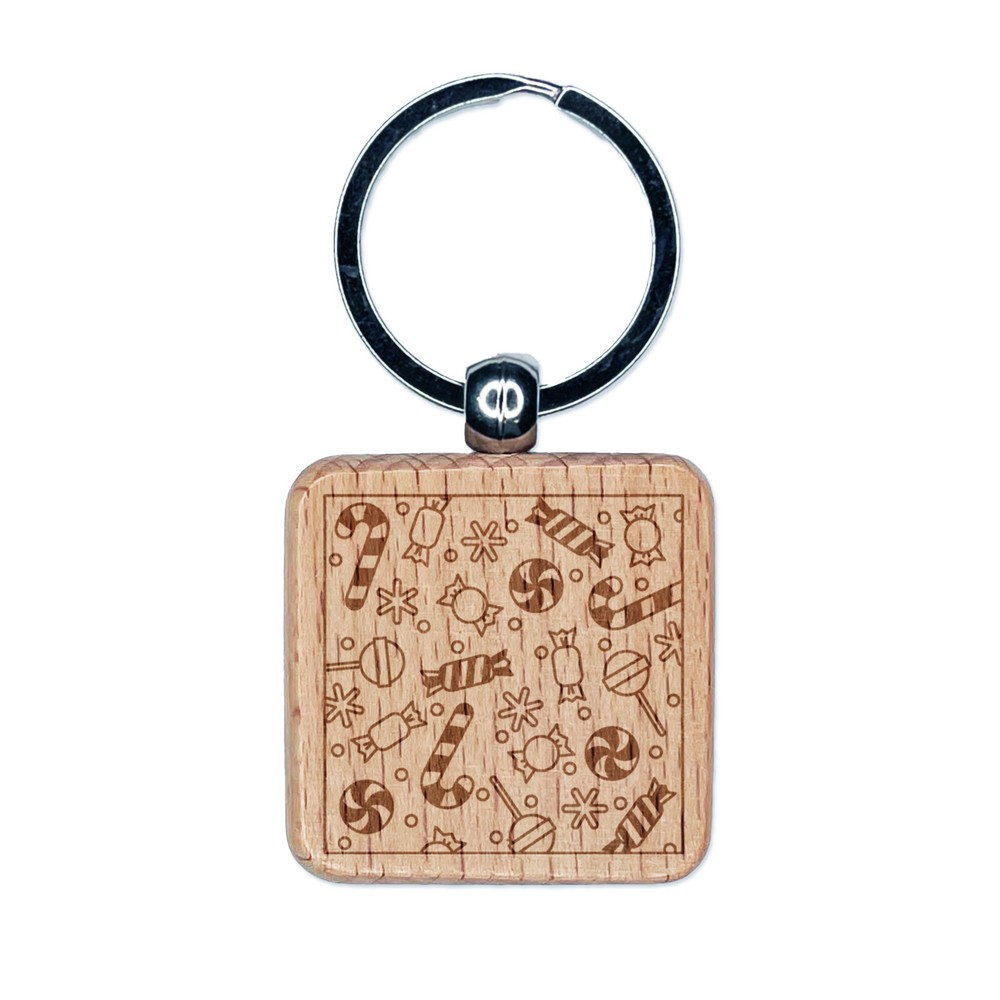 Christmas Candy Cane Snowflake Wood Keychain