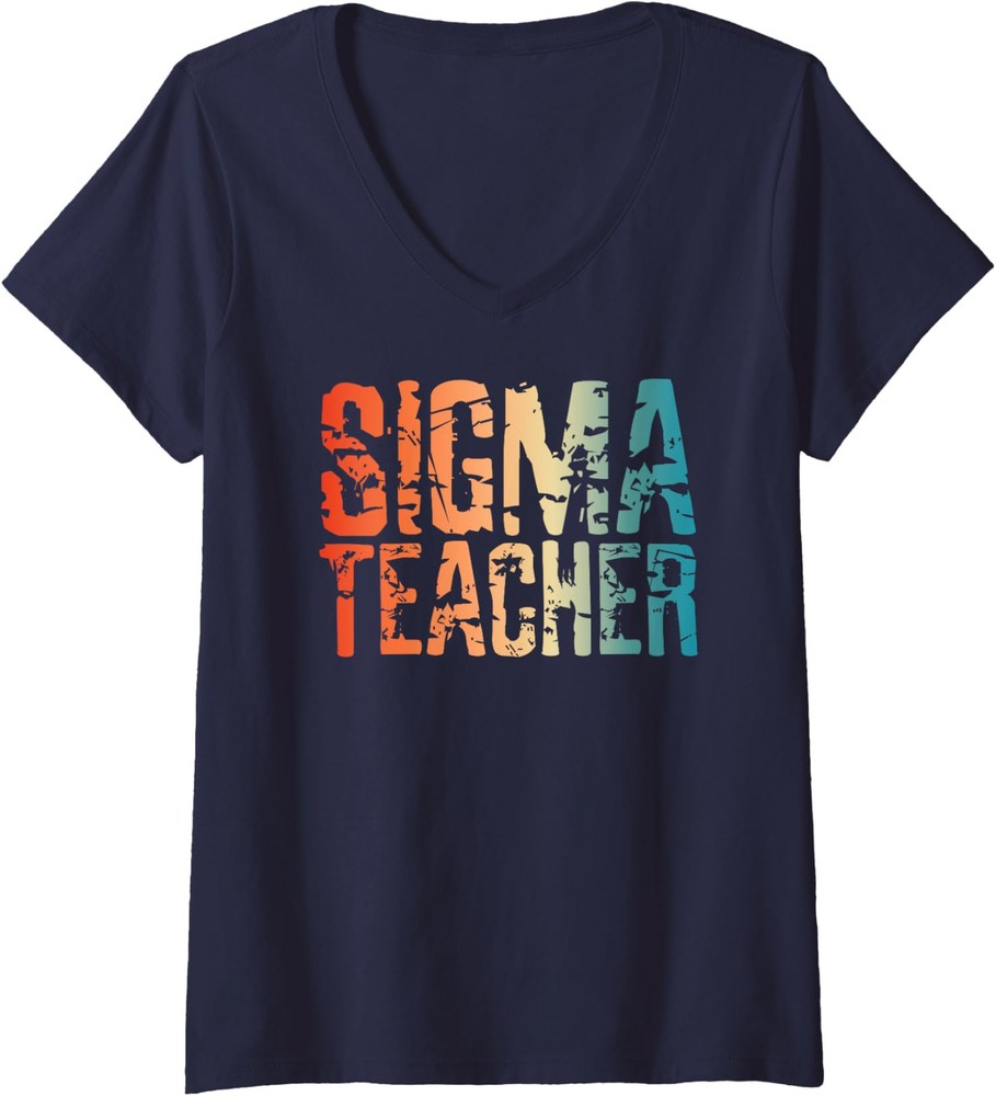 Back To School Sigma Teacher Meme Lovers Humor Cute Ladies' V-Neck Tshirt-image