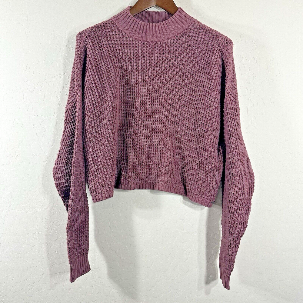Hollister Women's Sweater Dusty Rose Waffle Mock Neck  Boxy Crop Pullover Size L