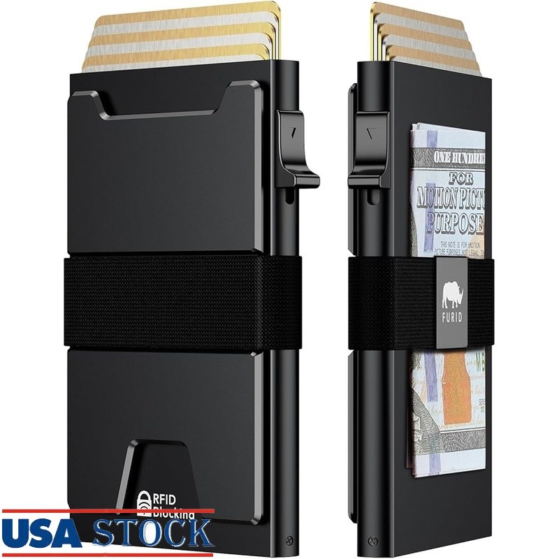 Slim RFID Blocking Metal Wallet W/ 12 Card Holder Cash Band Minimalist Design US