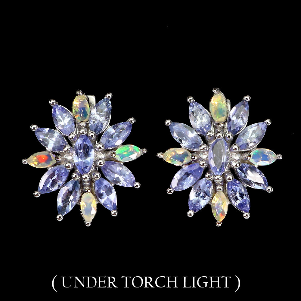 925 Sterling Silver Earrings Marquise Tanzanite Fire Opal Gemstone Jewelry