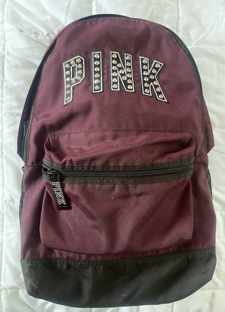 Victoria's Secret PINK Silver Studded Laptop Backpack for School or College-image