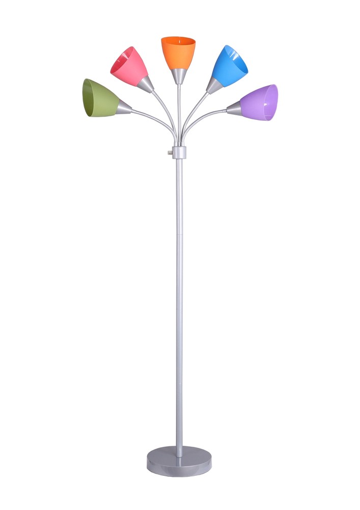 Mainstays 5-Light Modern Floor Lamp with Multi-Color Shades in Silver Metal