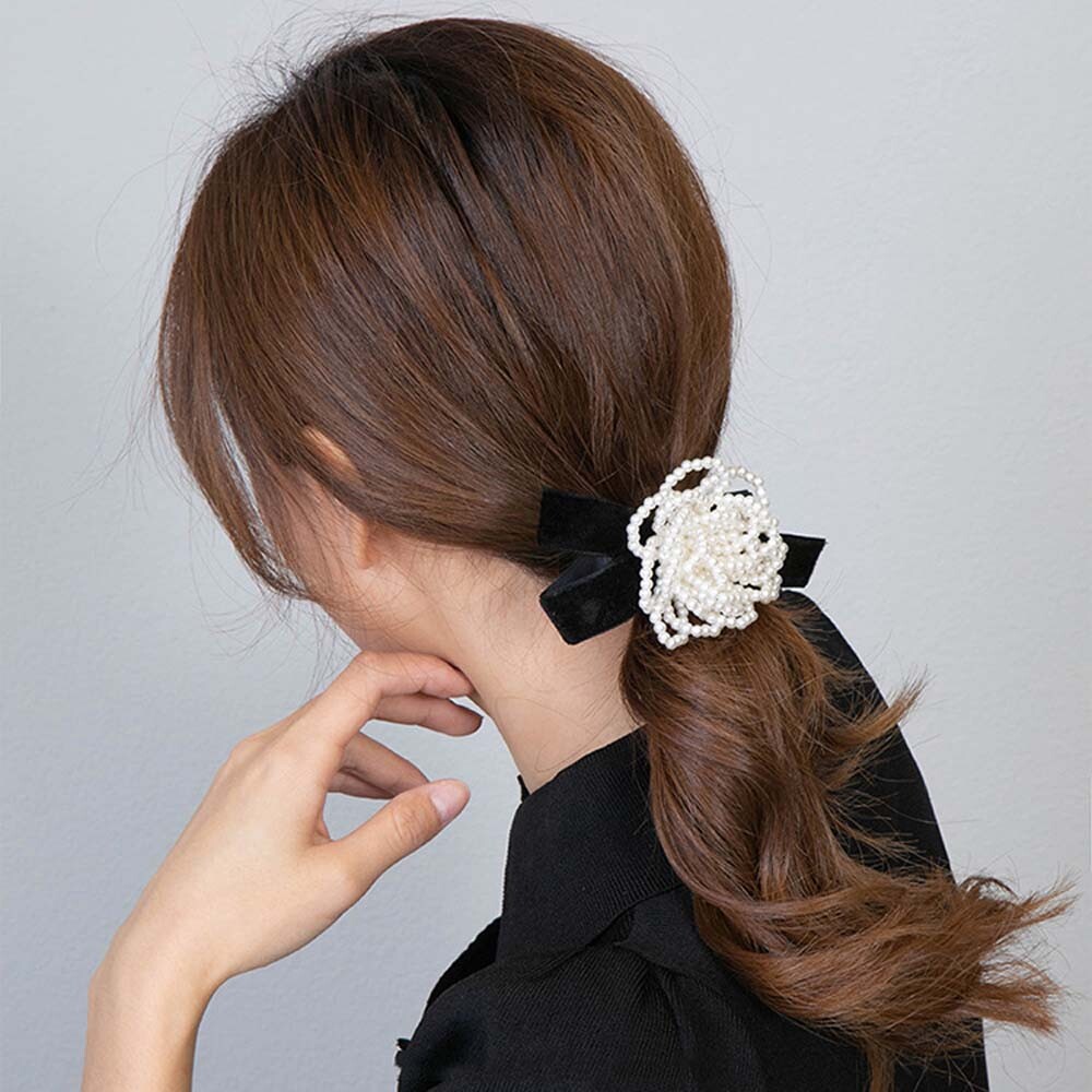 Elegant Korean Girls Women Bow Pearl Hair Rope Hair Accessories Rubber Bands