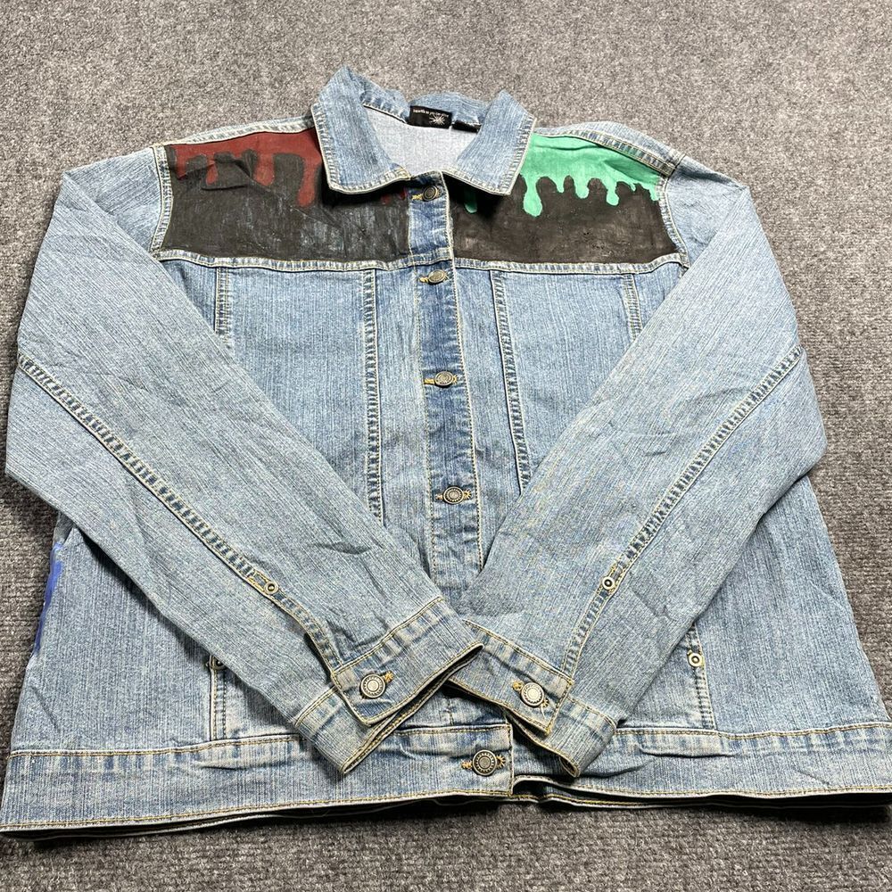 Sunburst Mens Blue Denim Jacket with Collar and Button Closure Size XL