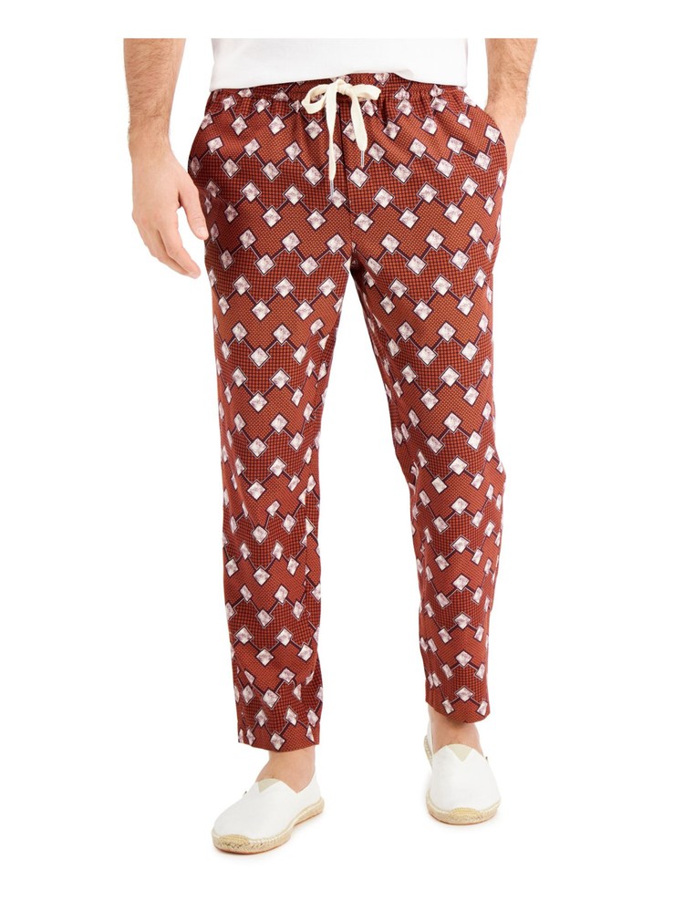 Men's Orange Silk Drawstring Pants - Lightweight Regular Fit by Tasso Elba