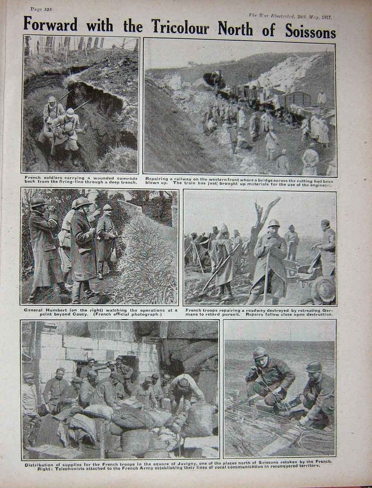 Original Old Vintage Print 1917 Ww1 French Siers General Humbert Soissons 20th