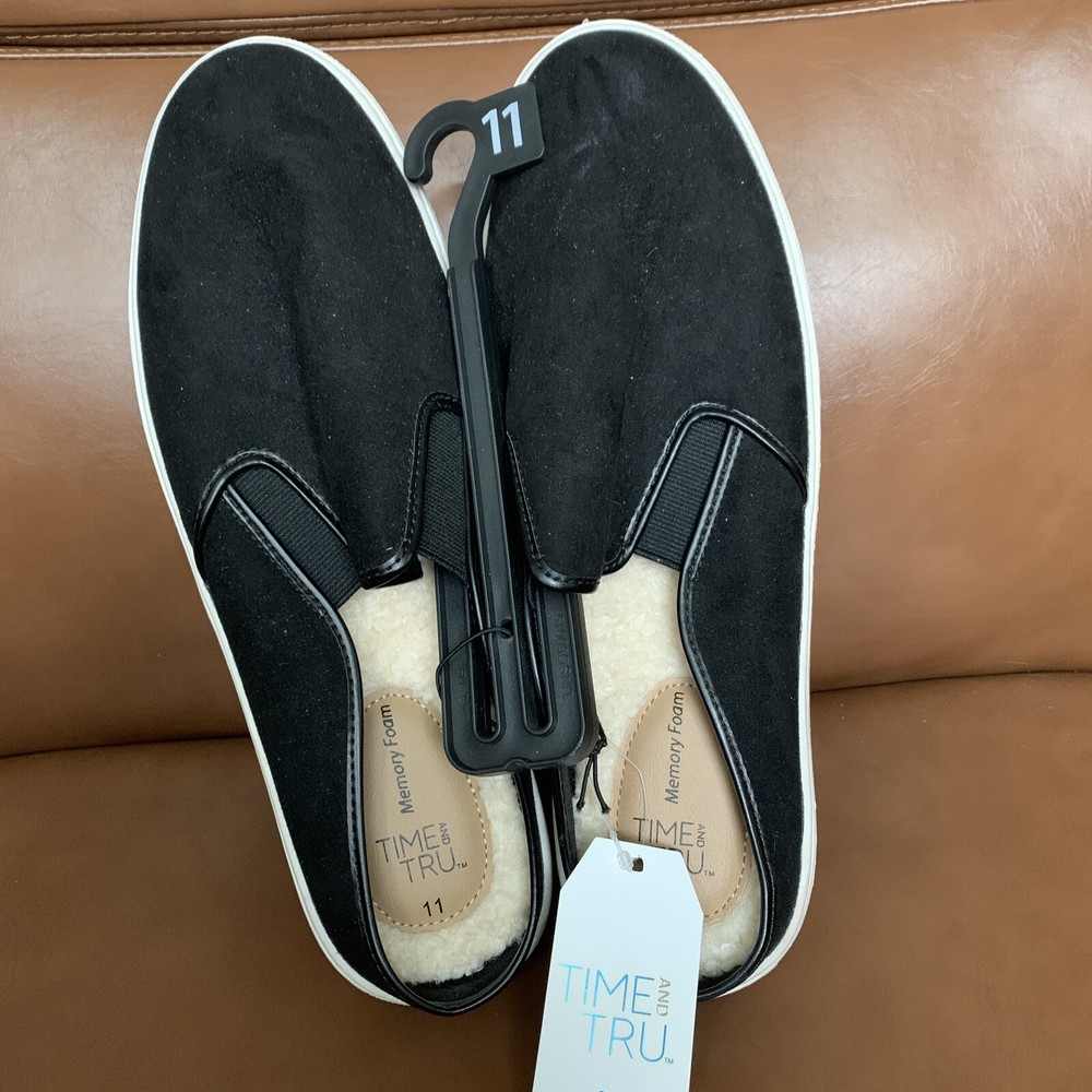 Women's Black Memory Foam Slip-On Casual Shoes Size 11 TIME & TRU