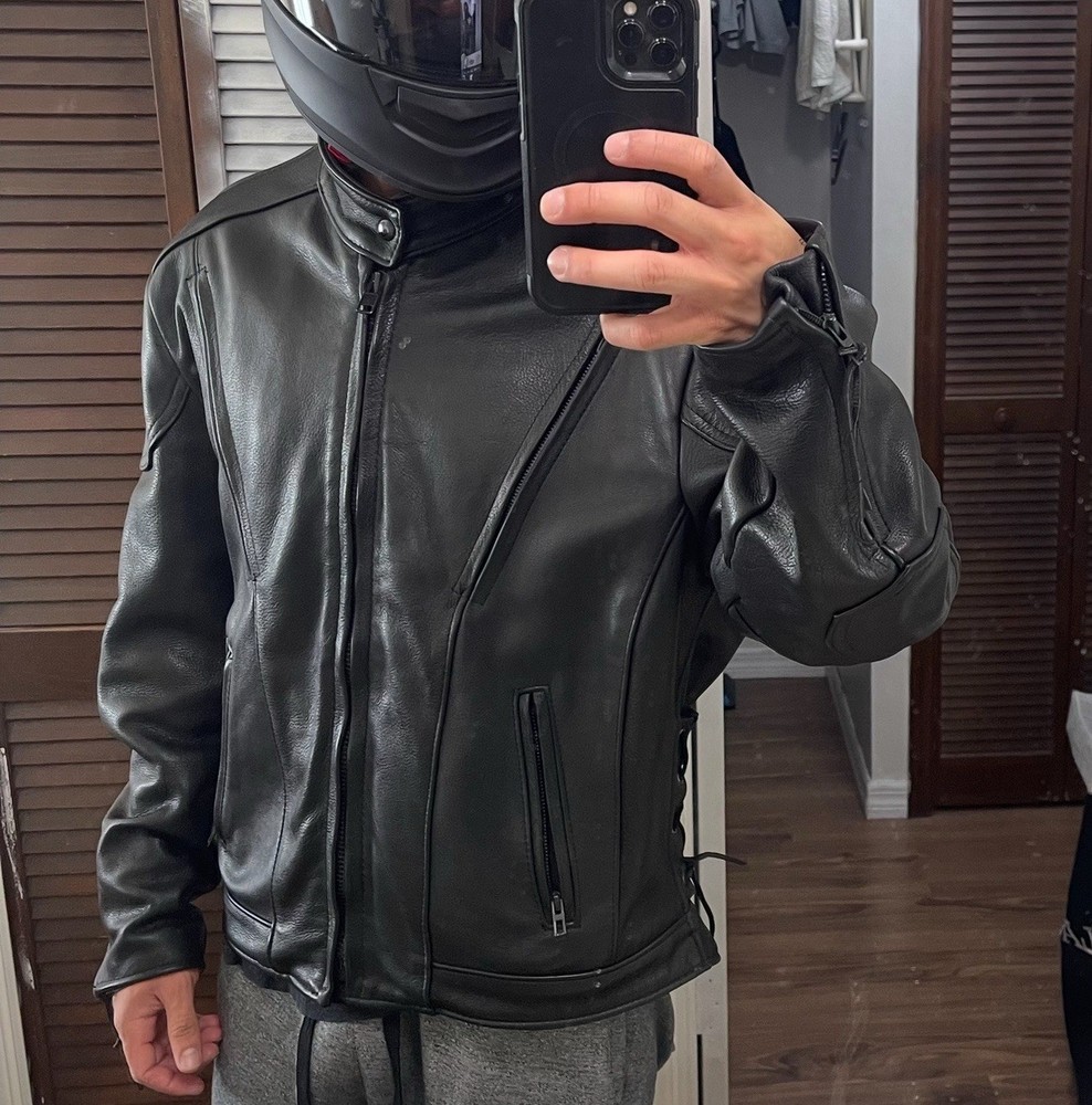 1980s Vintage Leather Biker Jacket Size XL