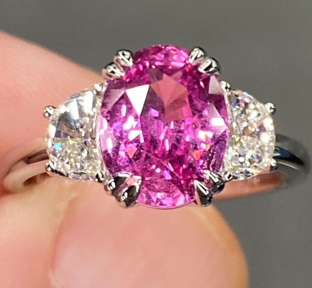 Gemstone Pink Sapphire Ring 0.80 Carat Real Diamond 18K White Gold Size 6 7 8