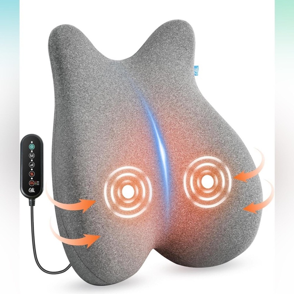 Heated Lumbar Support Massager Pillow Ergonomic Back Support Cushion Vibration