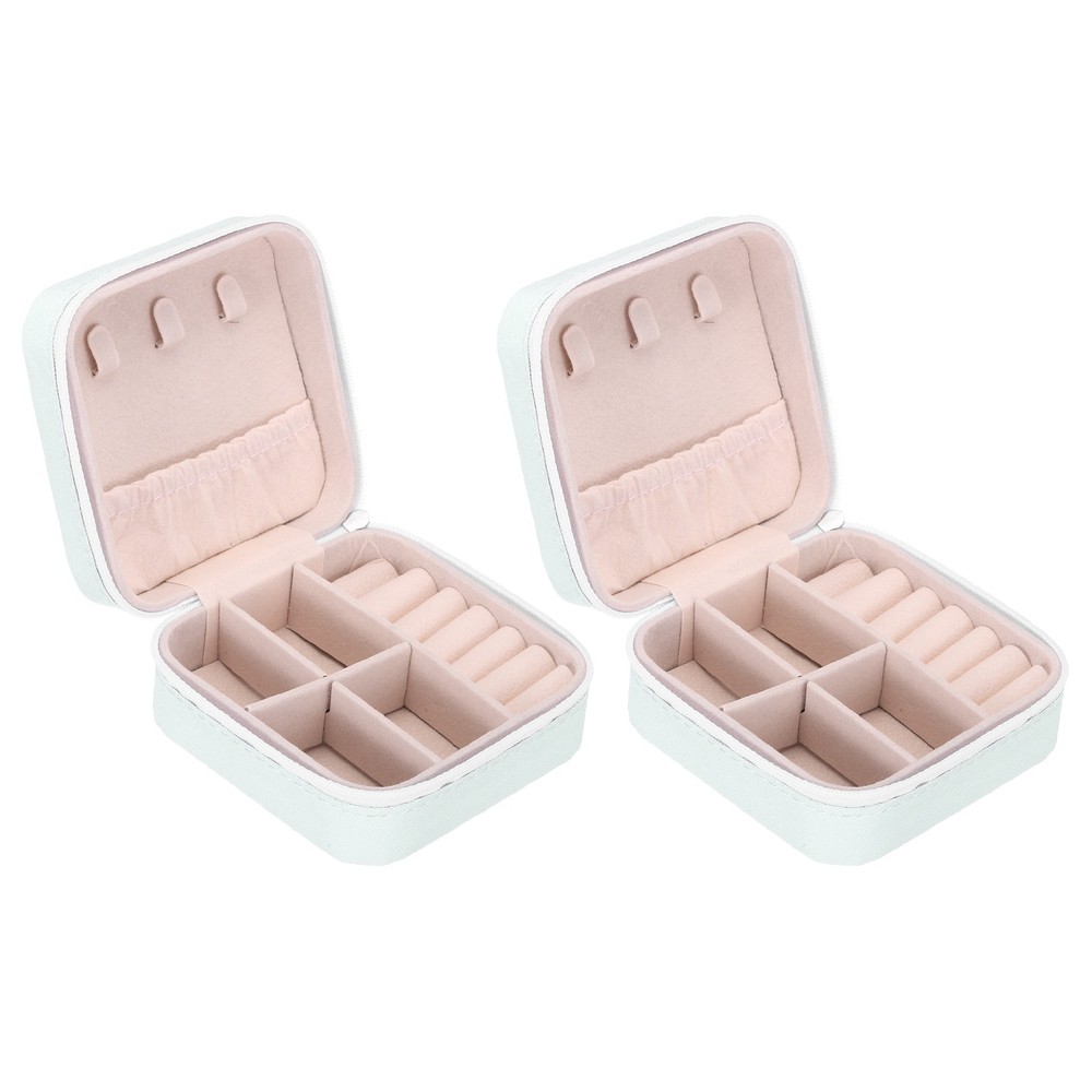 2-Piece Beige Travel Jewelry Organizer Case for Earrings & Necklaces