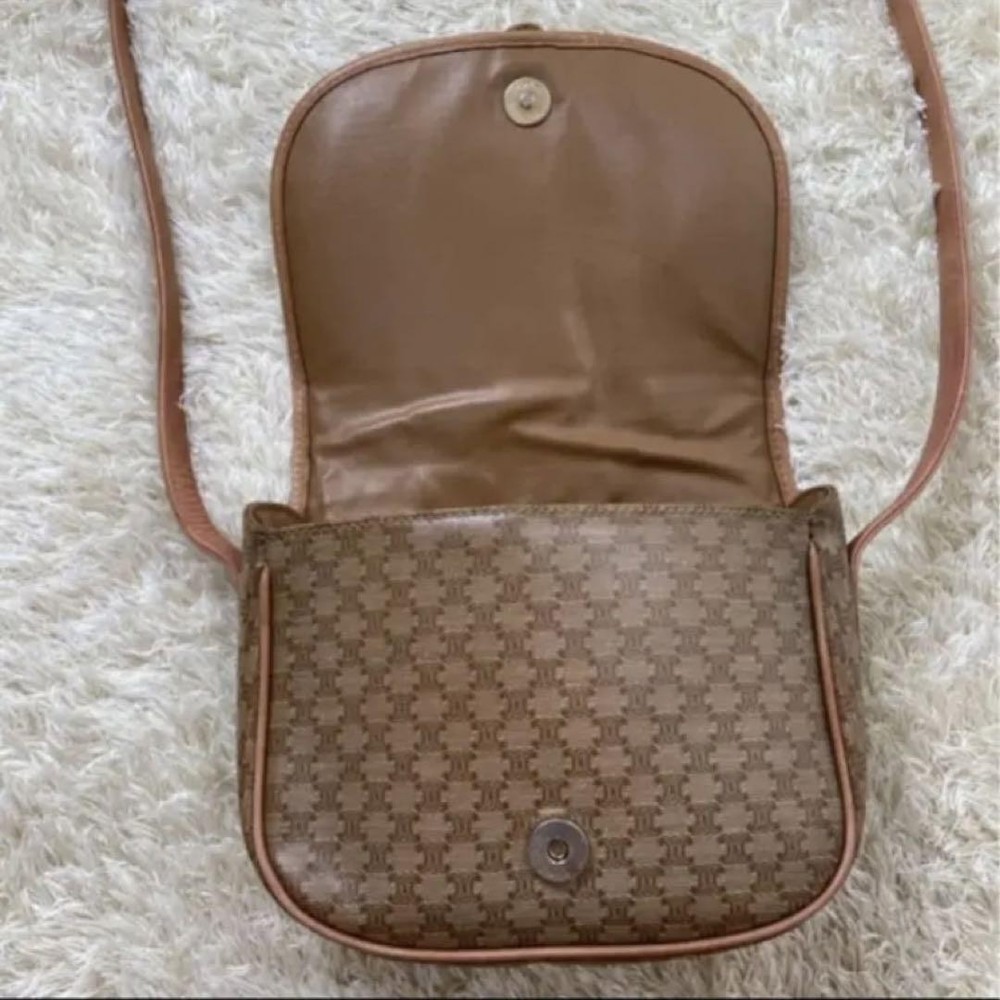 CELINE Macadam Pattern PVC Shoulder Bag Brown Leather Vintage Authentic