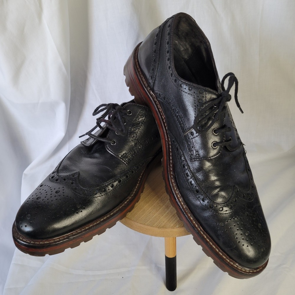 Johnston & Murphy J&M 1850 Black Wingtip 20-4361 Lug Soles Mens Size 9.5M