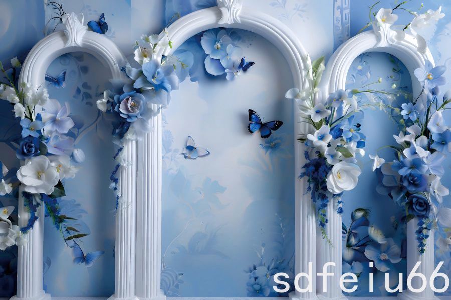 Blue Wedding Flower Wall Birthday Backdrop Photography Background Banner