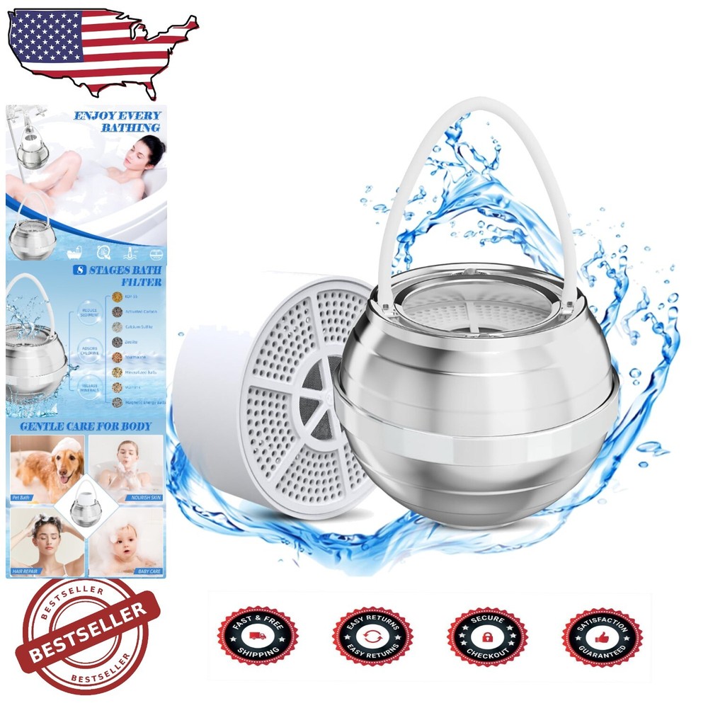Chlorine Reduction Bath Filter - Easy Install with 2500 Gal Capacity (Silver)