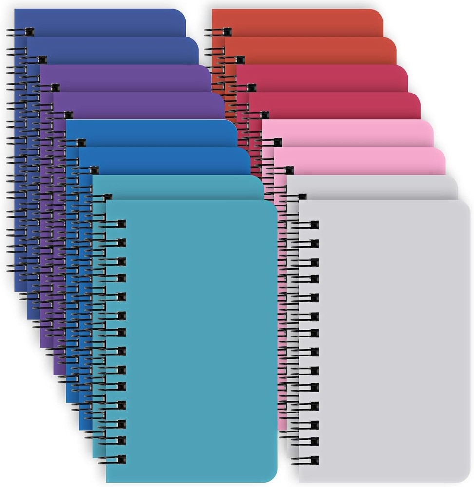 16 Pack Small Spiral Pocket Notebook, 8 Assorted Color , 3x5 In - Free Shipping