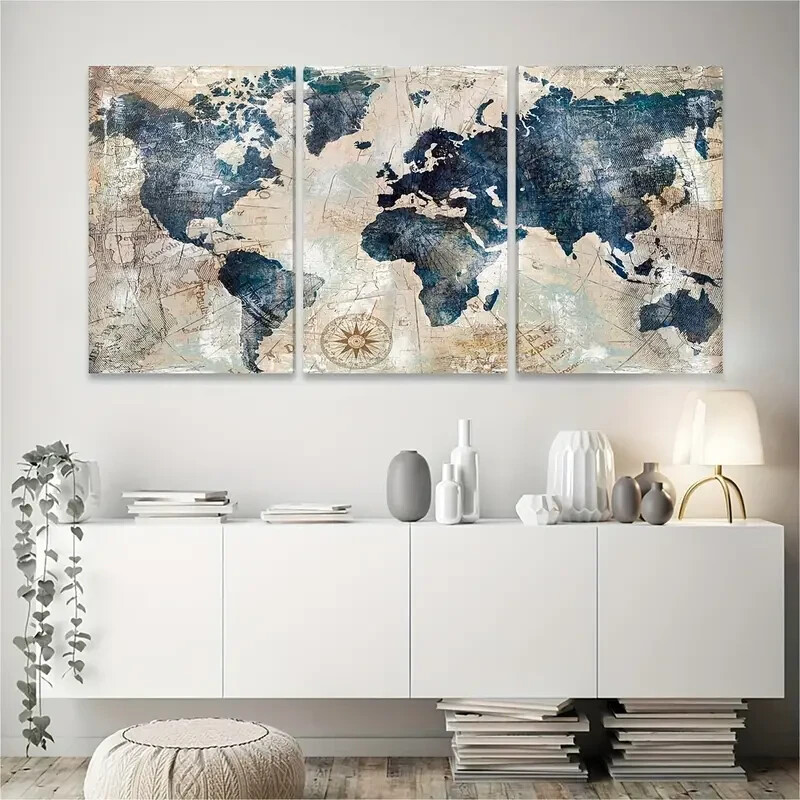 3pcs Abstract  Map Decorative Modern Art Canvas Unframed