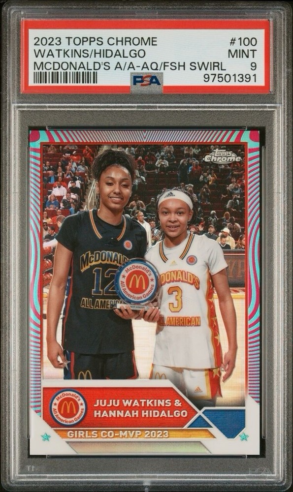2023 Topps Chrome McDonald’s JuJu Watkins Hannah Hidalgo Swirl #173/175 PSA 9