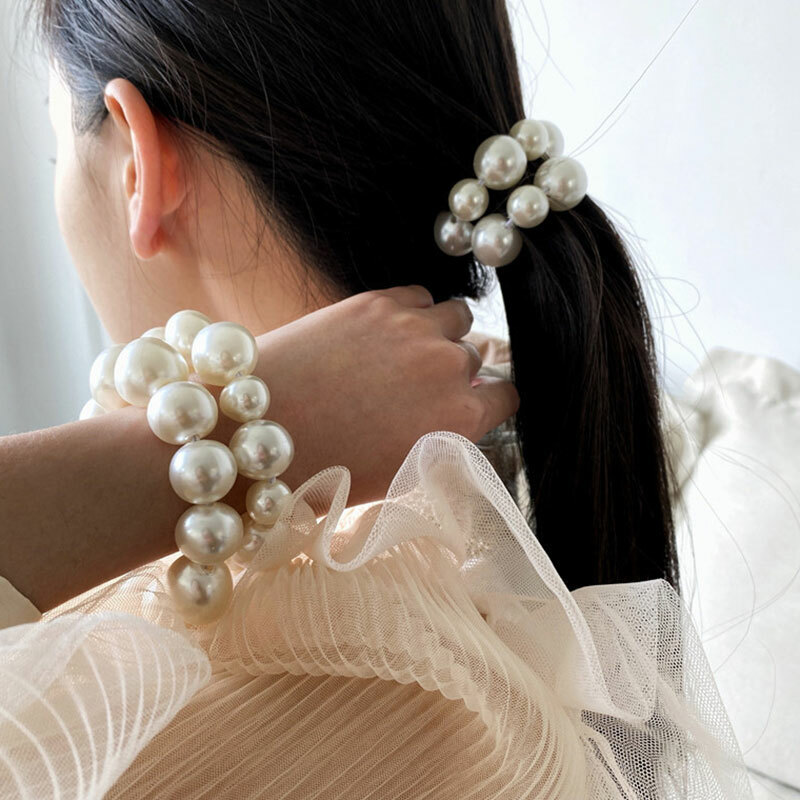 Pearl Hair Tie Scrunchie with Beads - Stylish Hair Rope & Bracelet for Women