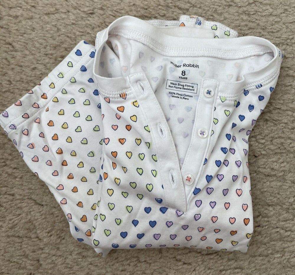 NEW Roller Rabbit Pajama Set Rainbow Hearts Size 8