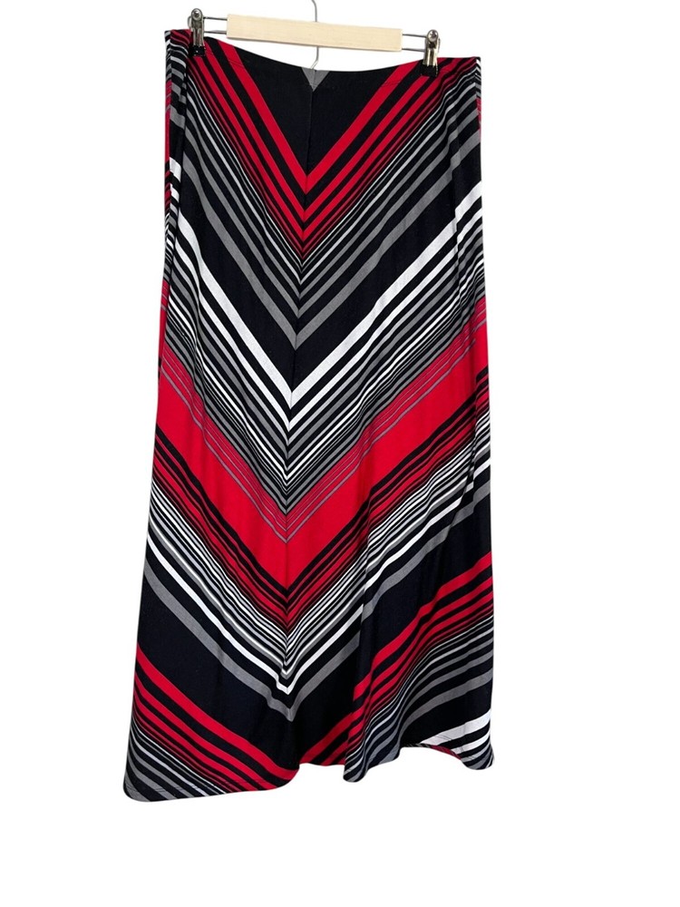 Cato Chevron Skirt Size 16 Red Maxi Knit Retro 80s Preppy Boho Western Chic