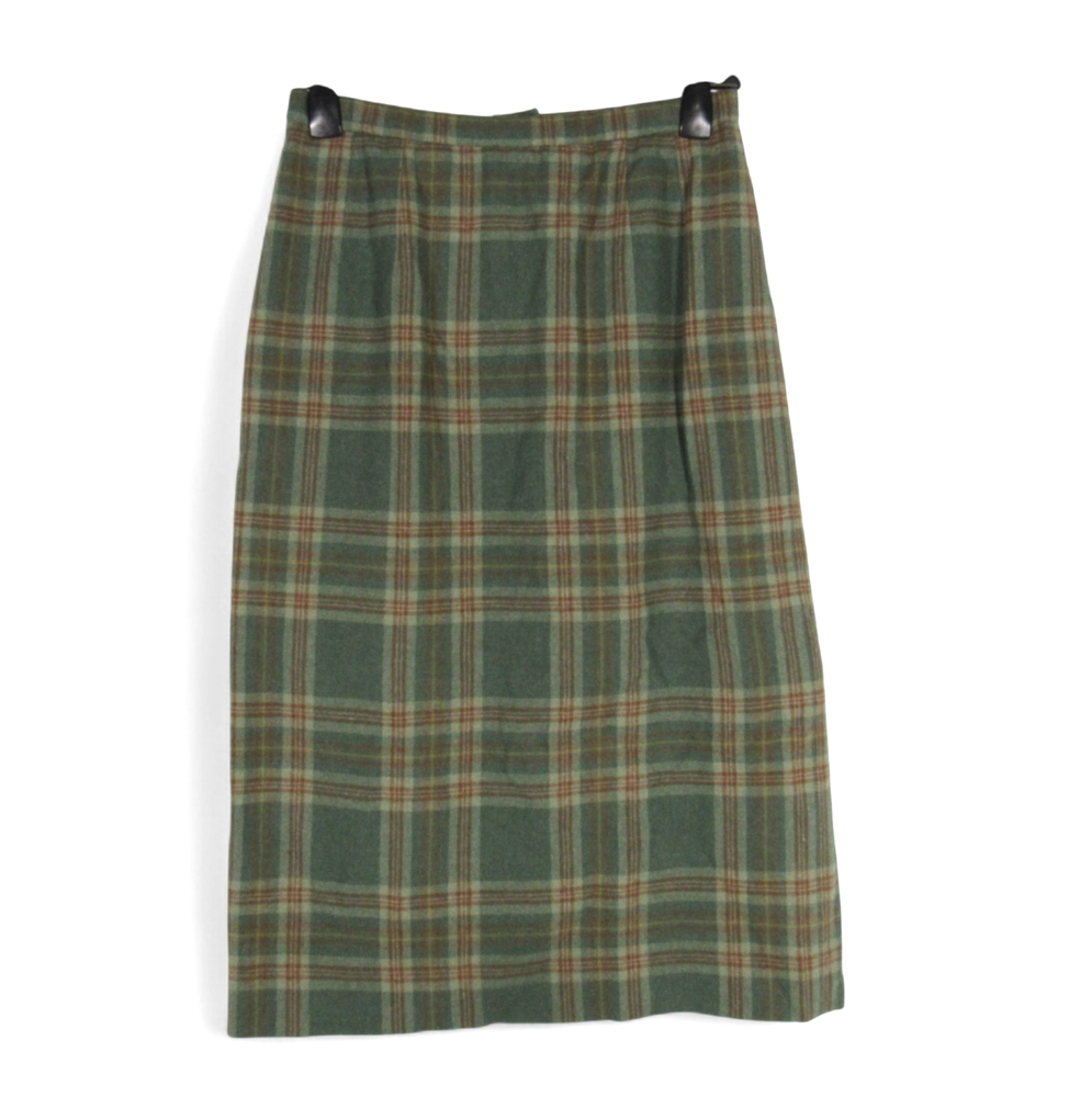 VTG PENDLETON Lined VIRGIN WOOL Green/Brown PLAID Slit STRAIGHT PENCIL SKIRT 12