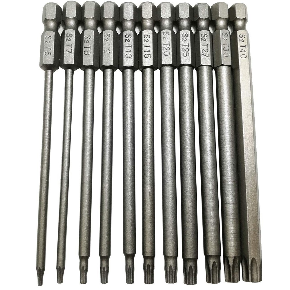 Long Torx Security Head Screwdriver Drill Set with 1/4 Inch Hex Shank Sizes T6-T10