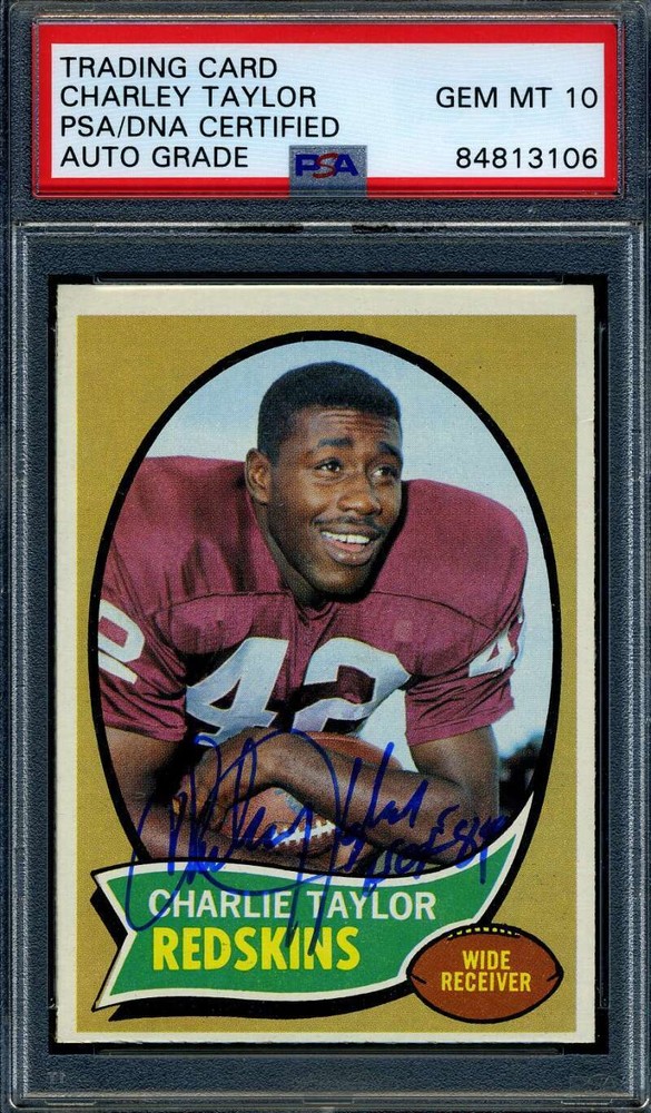 Charley Taylor Gem Mint 10 PSA DNA Signed 1970 Topps Autograph