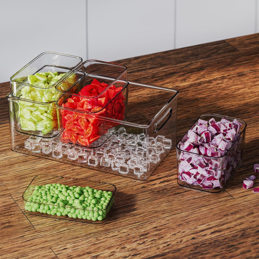 Extra Large Taco Bar Serving Set with 3 Containers and 50 Oz Ice Tray for Parties