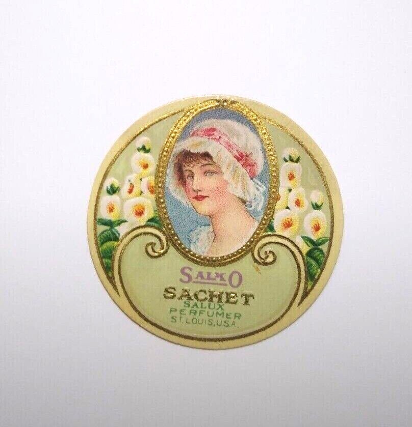 Salko Sachet Victorian Lady Perfume Bottle Label 1920s Embossed Original Vintage