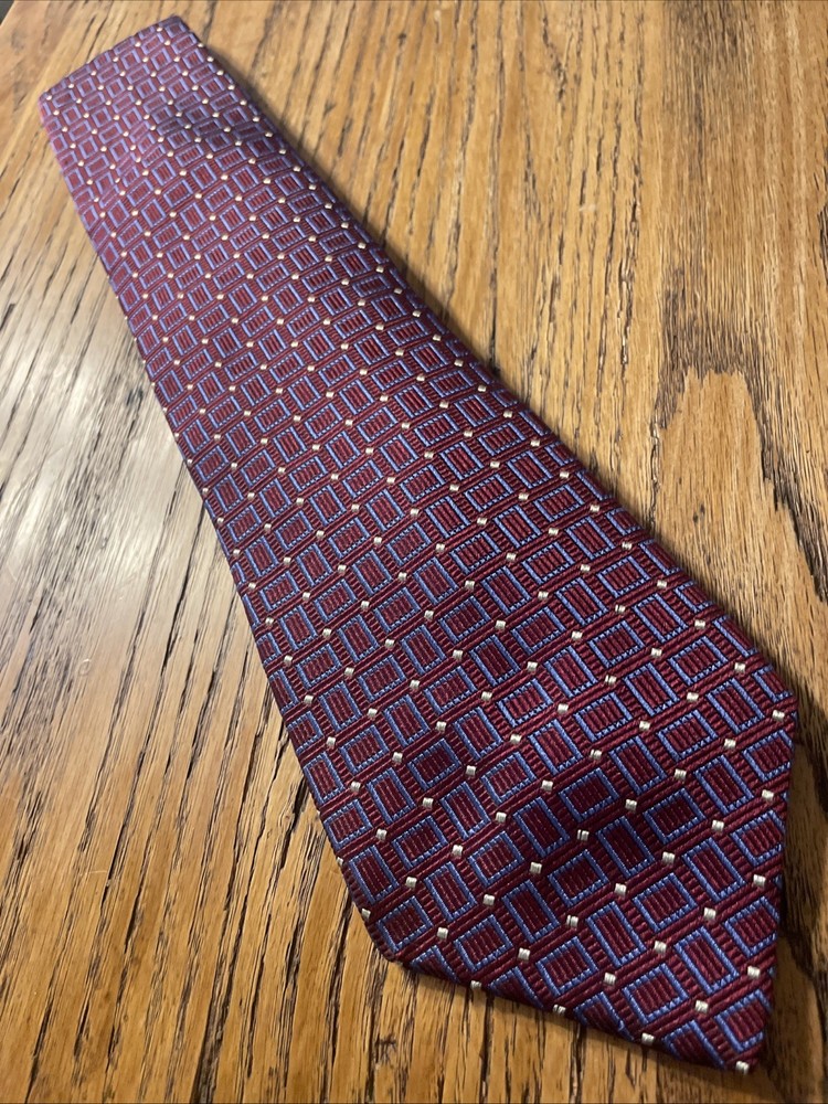 RECENT euc D’este Thick Geometric Woven Silk Tie Necktie Hand Made In Italy
