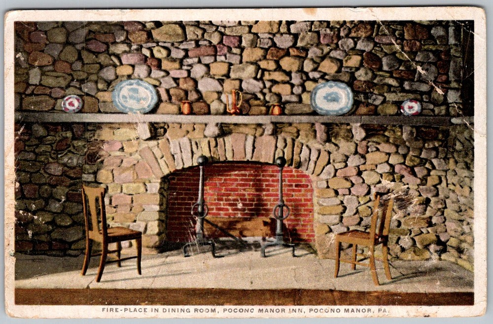 Antique Postcard Dining Room Fireplace Pocono Manor, PA 1910s