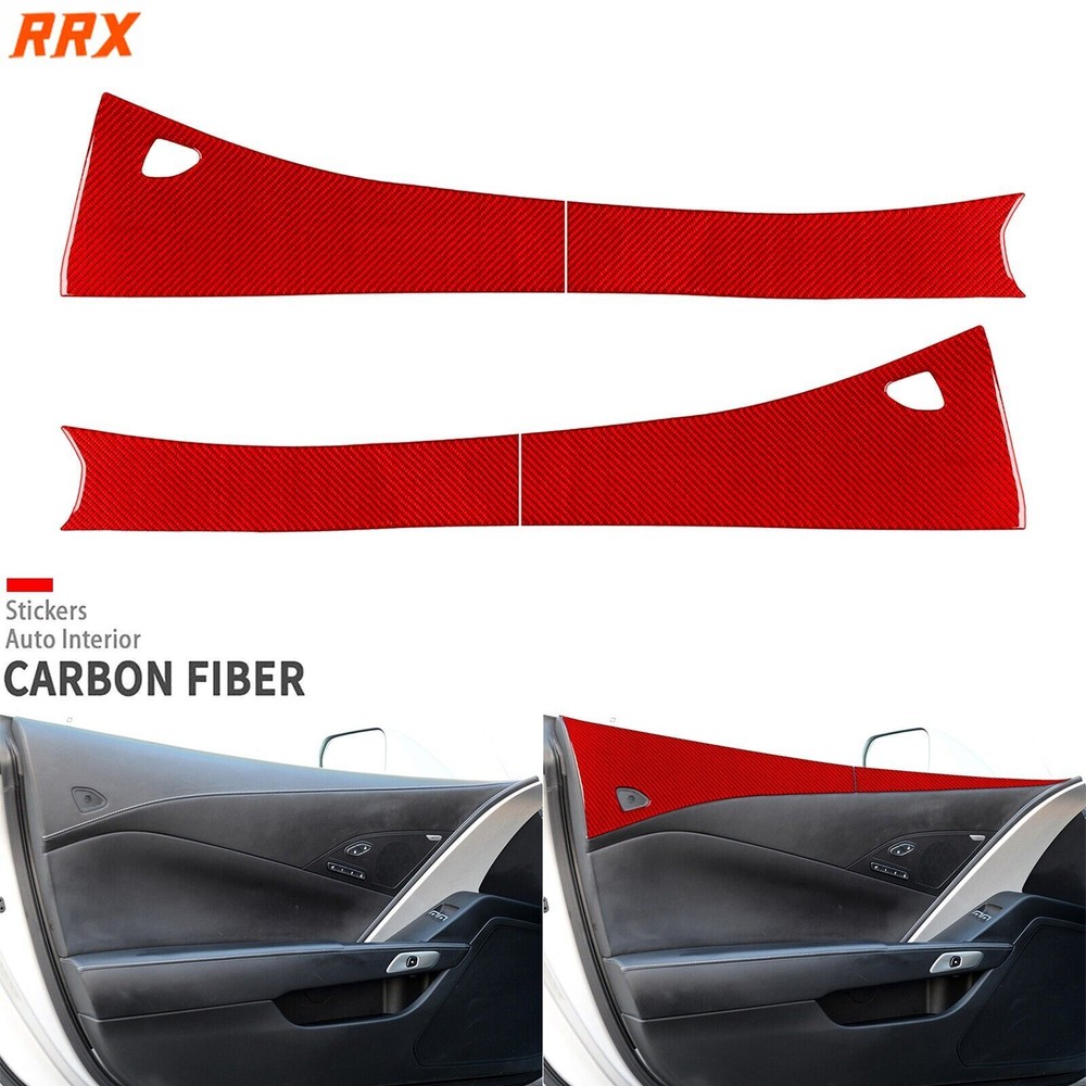4Pcs Red Carbon Fiber Interior Door Panel Cover For Chevrolet Corvette C7 14-19