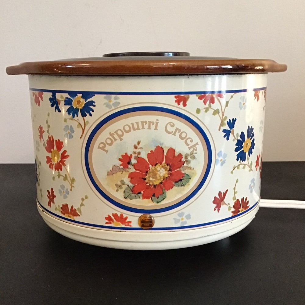 Vintage 1987 Rival Electric Potpourri Crock Pot - Floral Retro Design - WORKS