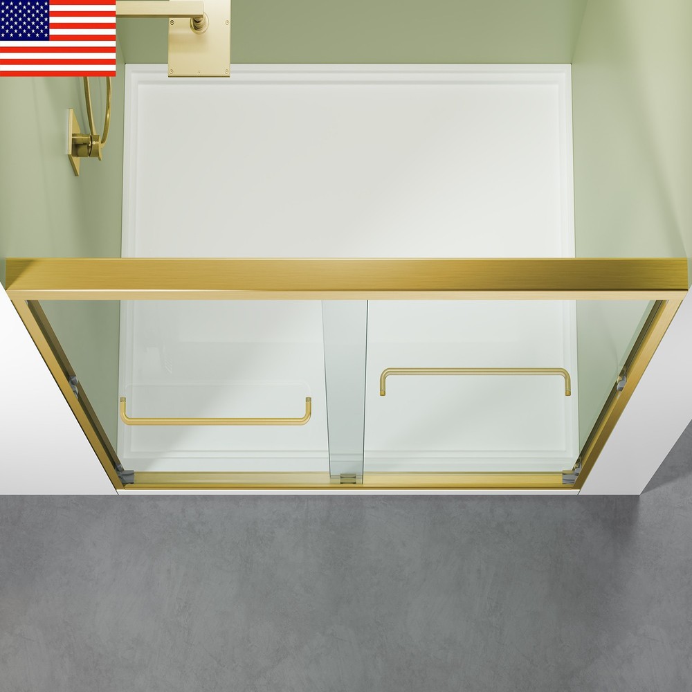 54W x 72H Brushed Gold Frameless Double Sliding Shower Screen Door