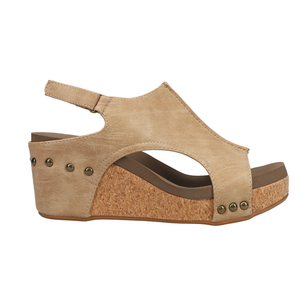 Corkys Carley Beige Studded Slingback Wedge Sandals for Women 30-5316-TPSM  