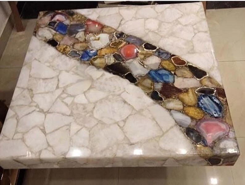 30x30 White and Mixed Agate Coffee Table Sofa or Center Table Customizable Design  