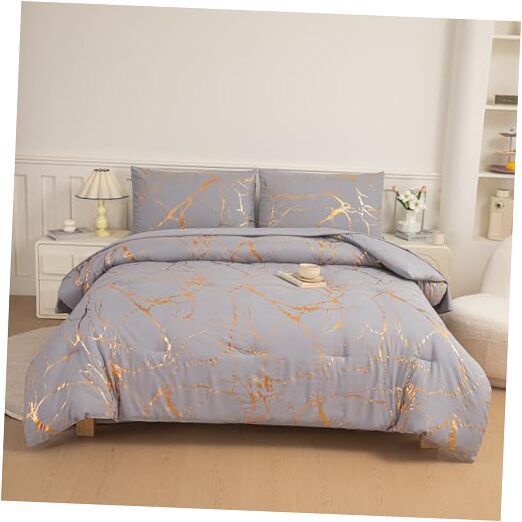 Grey Marble Comforter Set Queen,Grey Bedding Queen(5-pieces) Tj-grey 5pcs