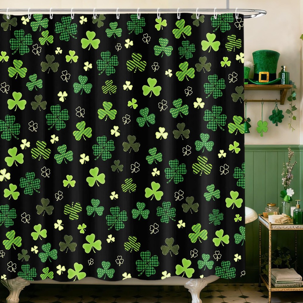 St. Patricks Day Shower Curtain Shamrock Bathroom Curtain Irish Lucky Clover ...