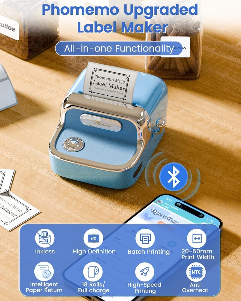 M150 Portable Label Maker with 2 Rolls Tape for Home Office Organization  