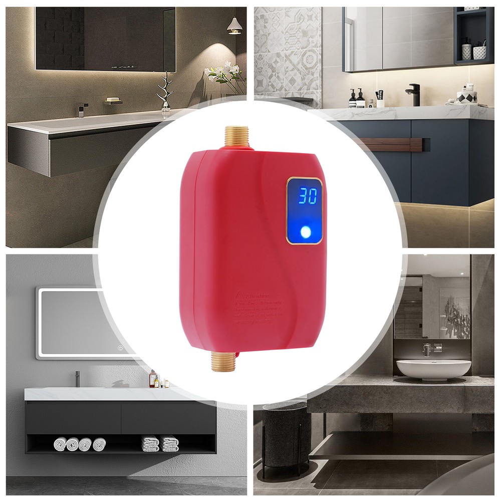 Mini Electric Tankless Water Heater, 110V 3000W LED Instant Water Heater, Red
