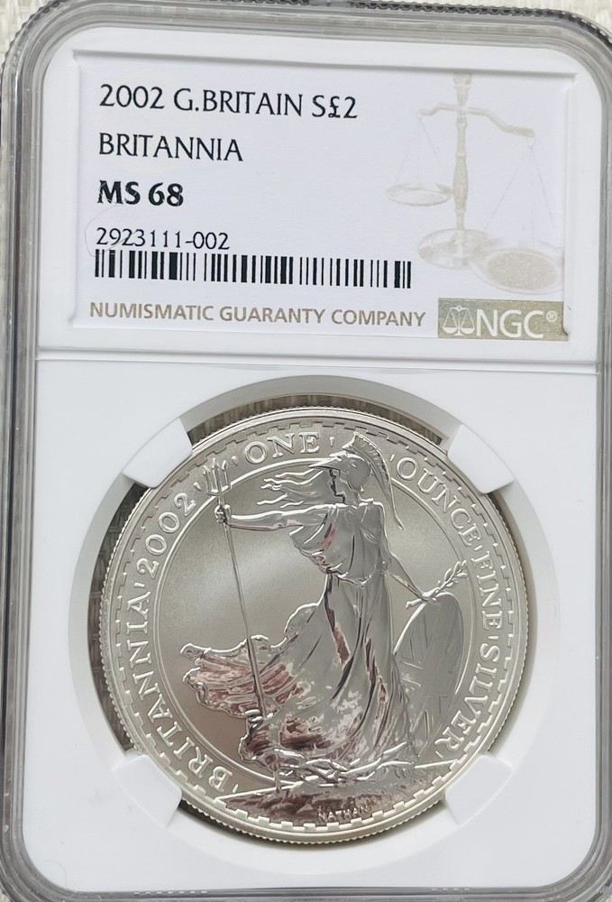 2002 Great Britain Britannia 1 oz Silver Coin - NGC MS68