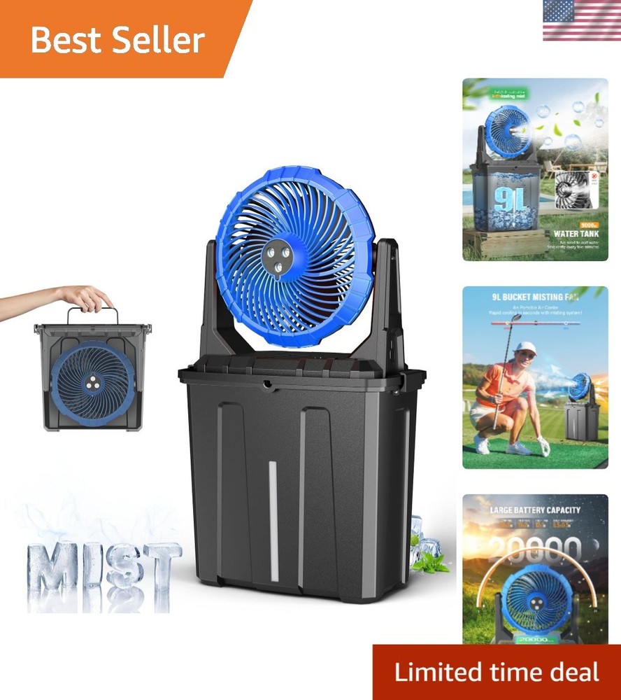 20000mAh Portable Misting Fan with 9L Bucket – Ideal for Outdoors & Camping