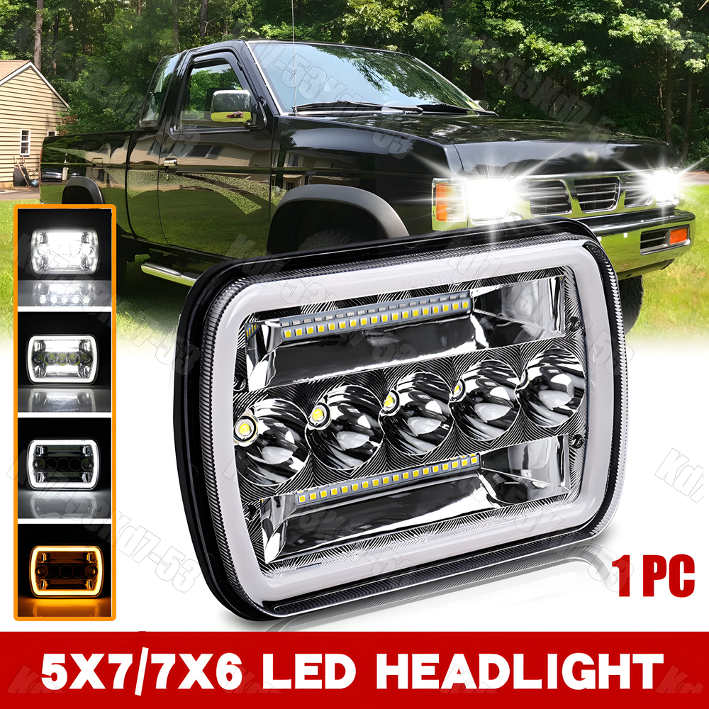 1PC for Nissan Pickup Hardbody D21 5X7 7X6 Inch Led Headlights Hi-Lo Beam Drl
